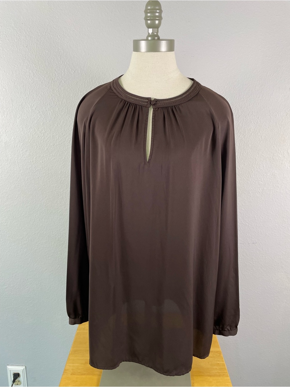 Lauren Ralph Lauren Chocolate Brown Women's Long-Sleeve Keyhole Tunic XL